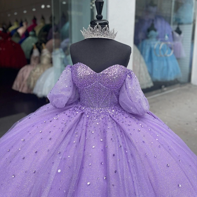 Vestido Lorencia Princess Quinceanera, Sweetheart Beading, Tule, Elegante, Sweet 16, Luxo, Lavanda, 15 Anos, YQD347