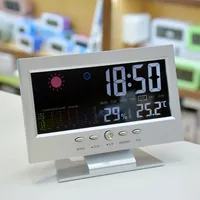 Large Screen Weather Clock Screen Display Temperature Humidity Multifunctional Home Voice-controlled Electronic Alarm Decoration