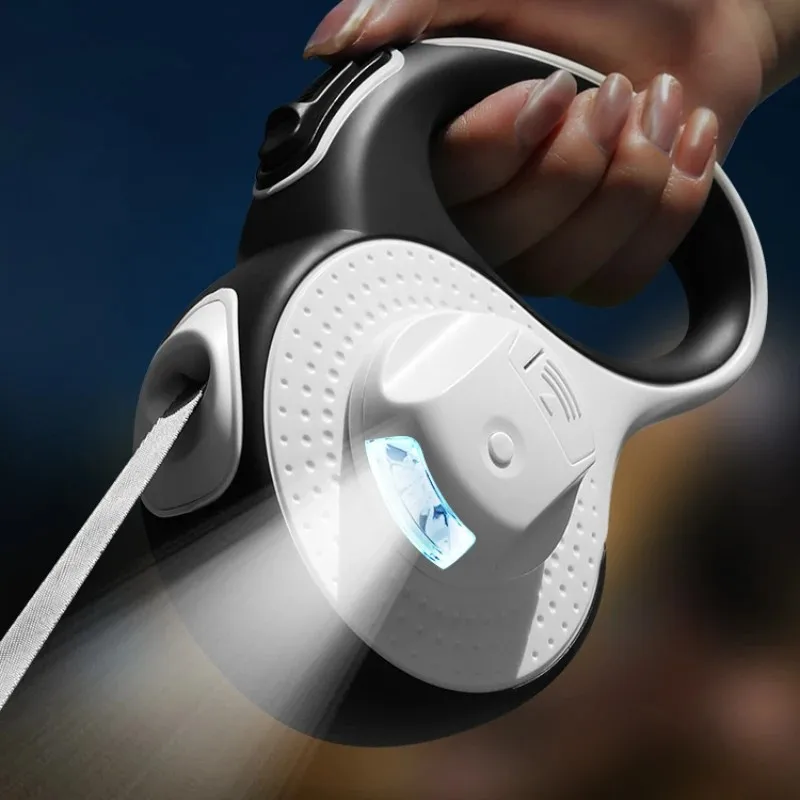 

5M Retractable Dog Leash, Flashlight Anti-Slip Handle Dog Traction Rope for Small Medium Large Dog, No Tangle Poop Bag Dispenser
