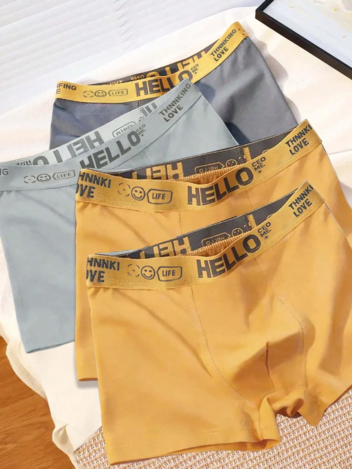 

Мужские трусы-боксеры с принтом HELLO, 4 шт., удобные, повседневные, дышащие, комплект