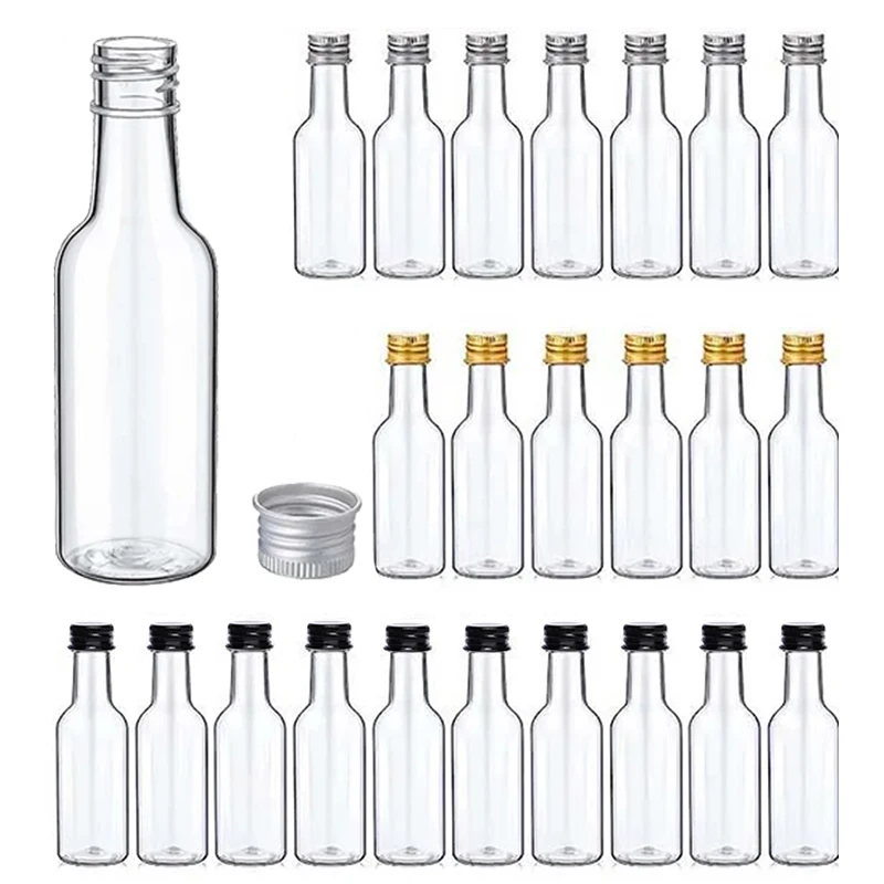 Mini Alcohol Liquor Bottles, Empty Spirit Bottles with Black Cap, Miniature Bottles for Weddings Party, 50Pcs