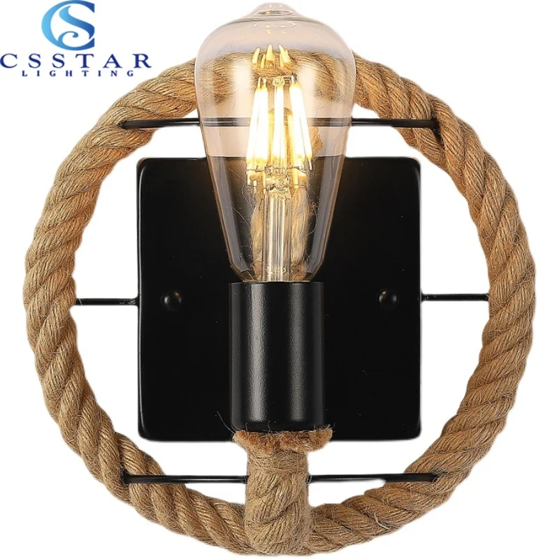 Hemp Rope Wall Lamp Retro Lamp Interior Wall Lamp Loft Industrial American Style E27 110V 220V Room Decor  Wall Light