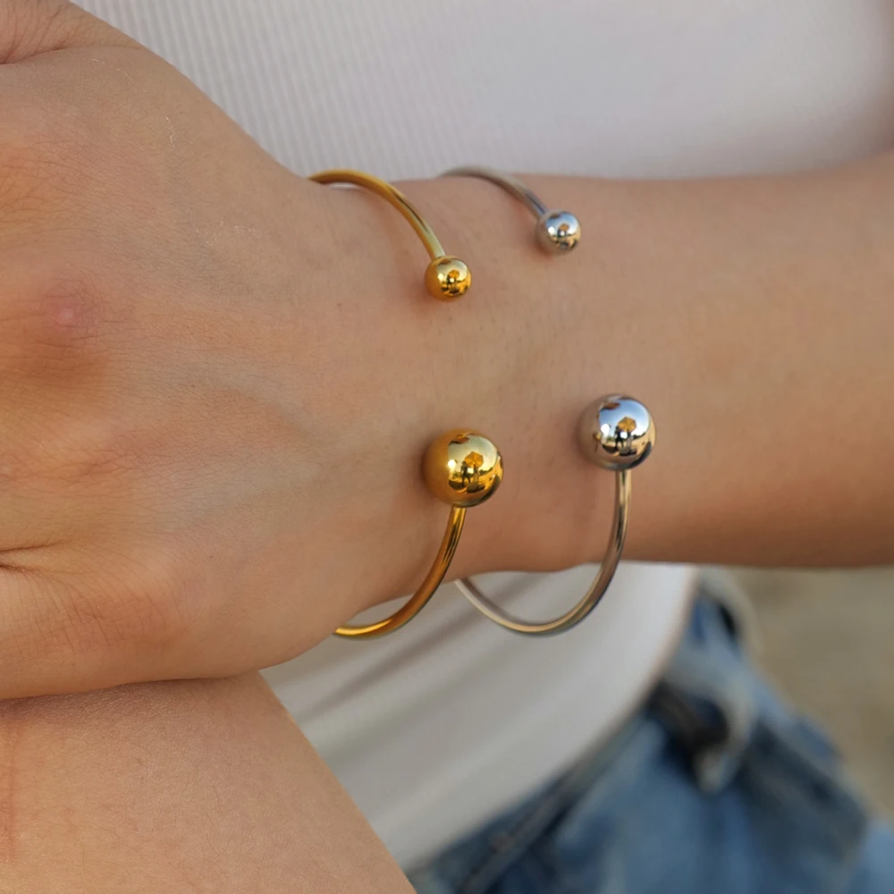 Yori Stainless Steel Open Ball Bangle for Women Gold Color Metal Trendy 18K Bangle Waterproof Jewelry браслеты женские