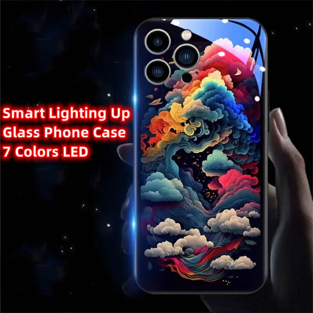 

2024 Glowing Colored Polar Cloud Smart LED Light Up Glass Phone Case For Samsung S24 S23 S22 S21 S20 FE Note 10 20 Plus Ultra