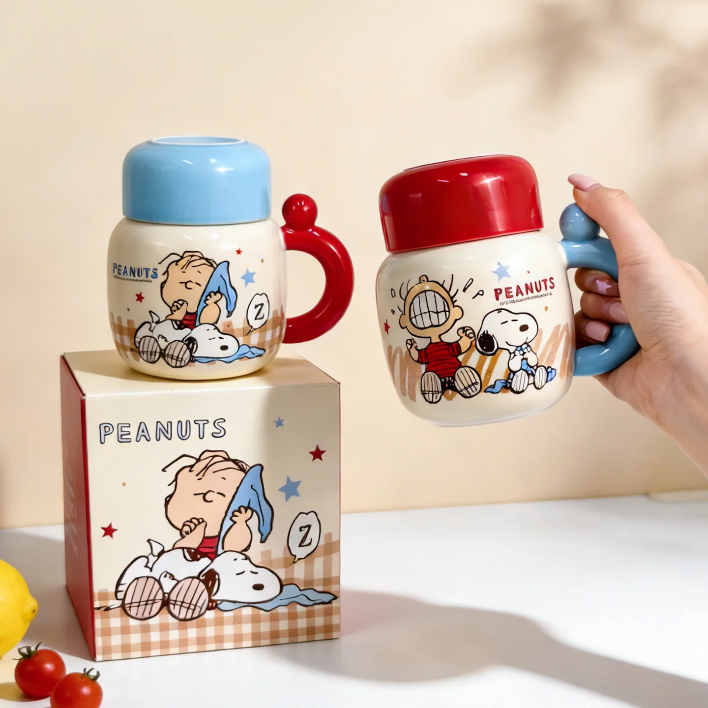 450Ml Cute Cartoon Snoopy Colorful Ceramic Box Set Mug with Lid Heatable Beautiful Home Coffee Milk Water Cup Kid Birthday Gift