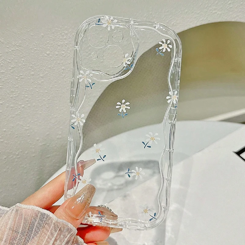 Small Painted Flowers Print Chain Transparent Phone Case For Xiaomi 15 14T 13 12 Pro 11 Lite 5G 15 14 13 12 12T Clear Soft Cover