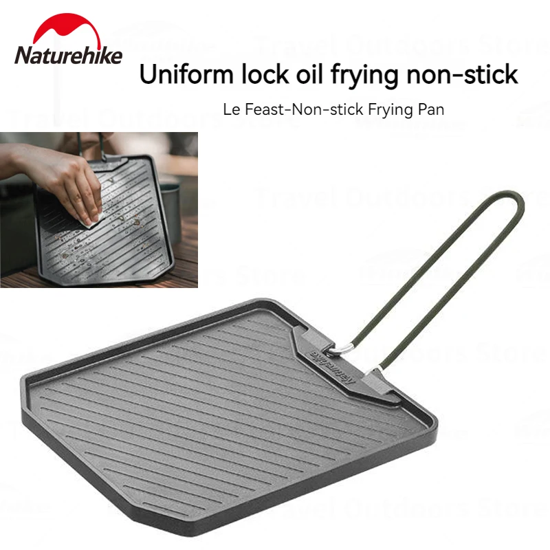 Naturehike Camping Cookware Nonstick Frying Pan Die Cast Aluminum Travel Picnic Barbecue Plate Folding Handle Stainless Steel