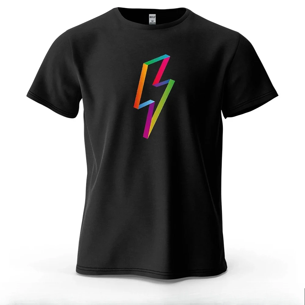 

Colorful Lightning Bolt Printed Men's T-Shirt 100% Cotton Oversized Vibrant Graphic Outings Tees for Women Tops Streetwear