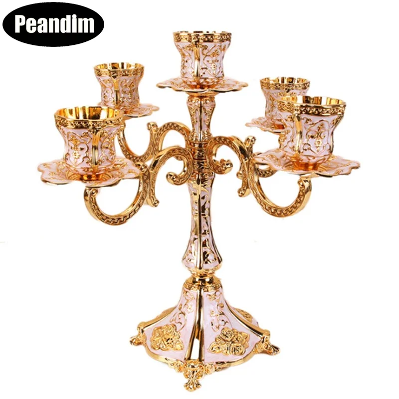 

PEANDIM Metal Candle Holders Gold Luxury Tabletop Candle Stand Wedding Party Centerpieces Candelabra For Home Decor Candelabrum