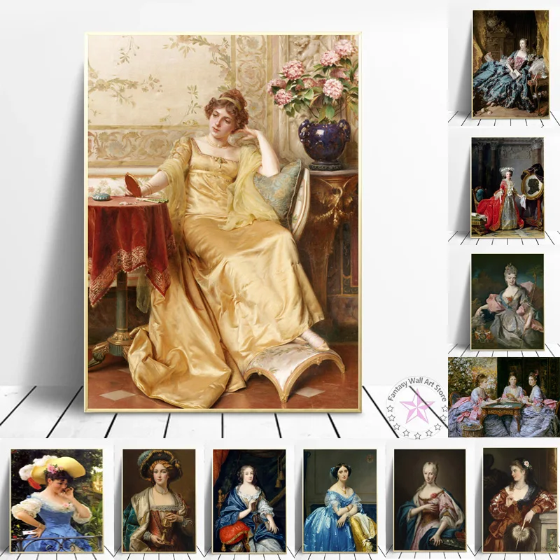 Classical Beautiful Rich Girls Posters Woman Court Lady Canvas Painting For Living Room Wall Art Home Decor And Prints Pictures