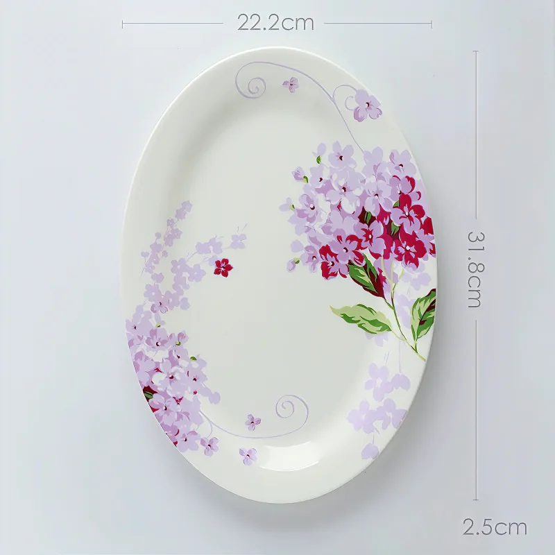 12inch, fine bone china oval fish plate, lilac design, ceramic food serving dishes, porcelain dinner service plates, plating
