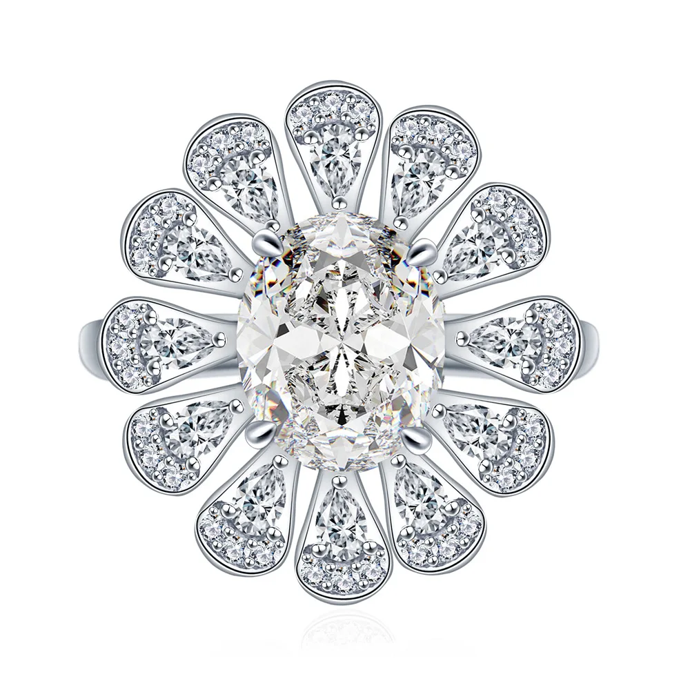 

Women Luxury Ins Style 3 Carat 8x10mm Oval Clear Zircon Sterling Silver Ring