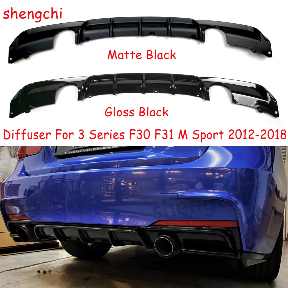 F30 PP Plastic Rear Bumper Lip Diffuser For BMW 3 Series F30 F31 M Sport edition  320i Double Side Single Output Rear Diffuser