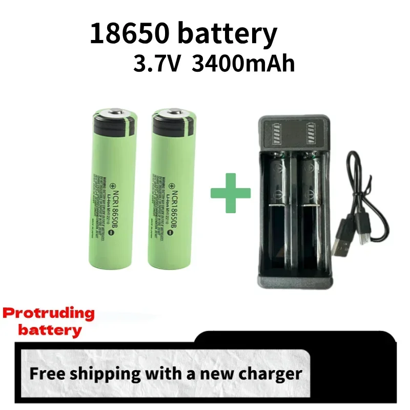 2024 protruding 18650 rechargeable lithium battery NCR18650 3.7V 3400mAh 34B USB charger original battery cell flashlight