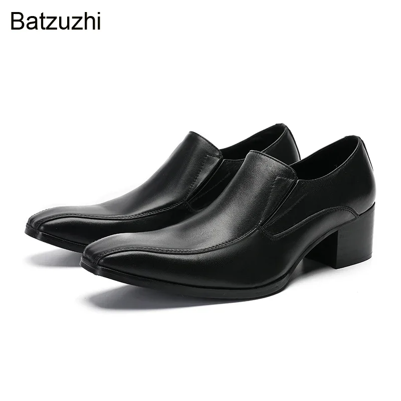 

Batzuzhi Black Men Dress Shoes Leather Formal 5cm High Heels Business Oxfords Shoes Slip On zapatos de vestirde los hombres