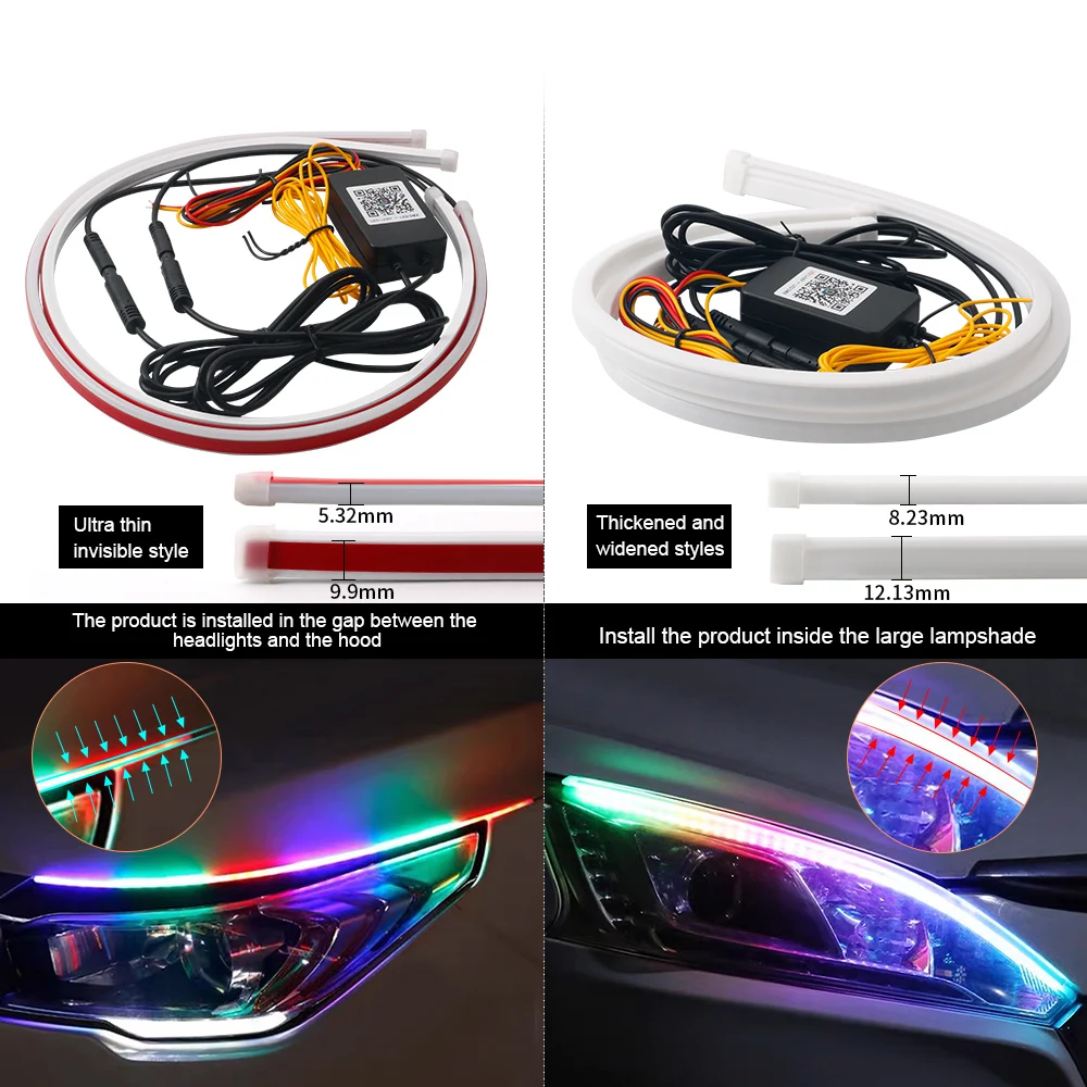 60CM DRL Car LED Daytime Running Light Flexible Running Lights APP Control RGB Symphony Flowing Turning Lamp Decorative Lamp 12V