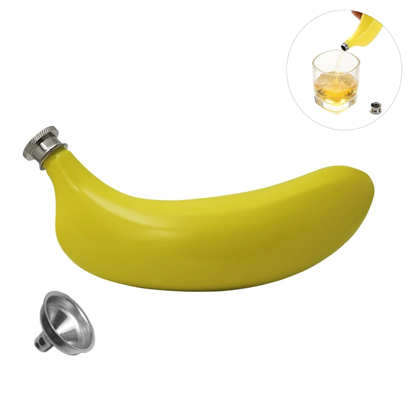 LMETJMA 5 oz Banana Hip Flask Food Grade Kolba ze stali nierdzewnej z lejkiem Szczelna kolba biodrowa do alkoholu Whisky Wódka JT31