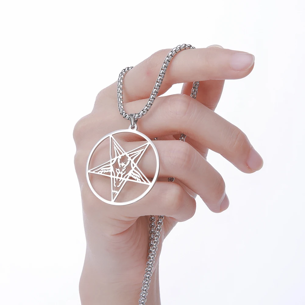 Unift Inverted Pentagram Satanic Necklace for Men  Stainless Steel Long Neck Chain Goth Gothic Occult Wicca Pentacle Jewelry