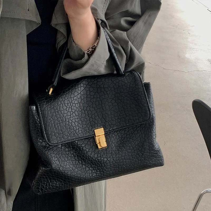 

Fashion High-end Handbag New Lychee Pattern Tote Bag Casual Versatile Square Bag Minimalist Soft Leather Shoulder Crossbody Bags
