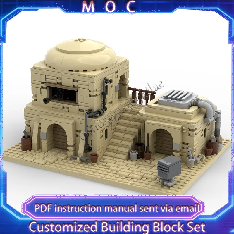 

Набор для сборки средневековой крепости из 1144 деталей: модульные строительные блоки MOC Tatooine, домик в пустыне, конструктор, игрушки, рождественские подарки