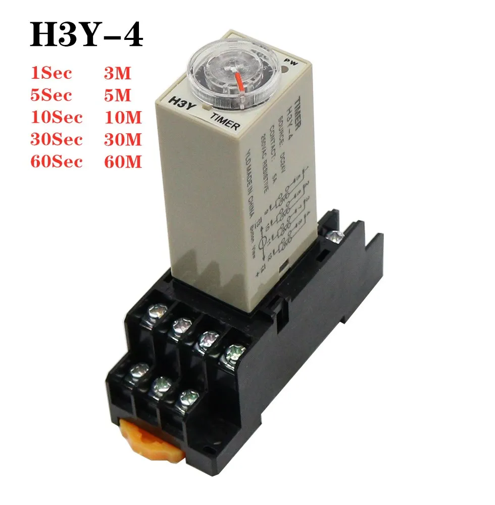 1 szt. Przekaźnik czasowy H3Y-4 z opóźnieniem włączenia, timer DPDT 14 pinów, H3Y-4 1-60 sekund / 3 minuty-60 minut, 220V 110V 24V 12V