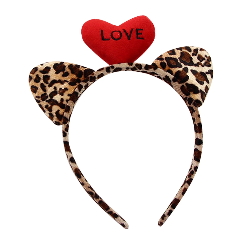 

Leopard Print Cat Ears Heart Design Headband Valentines Day Gift For Women Hair Accessories Cosplay Party Halloween Costume