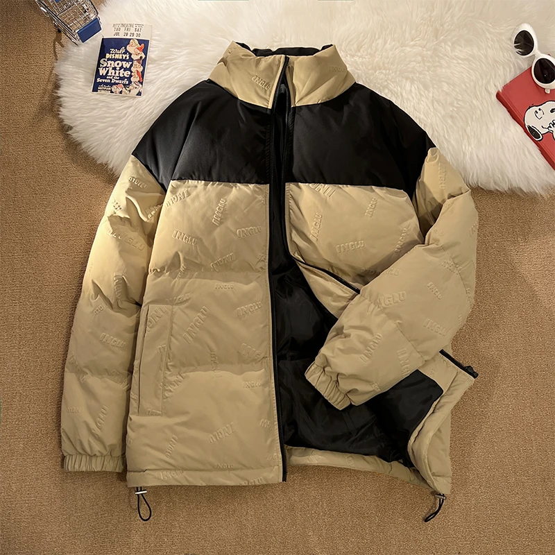 Streetwear Trend Warm Bubble Coat Men\'s Winter Outdoor Golf Coat Contrast Zippered Jacket Casual Warm Puffer Jacket for Men