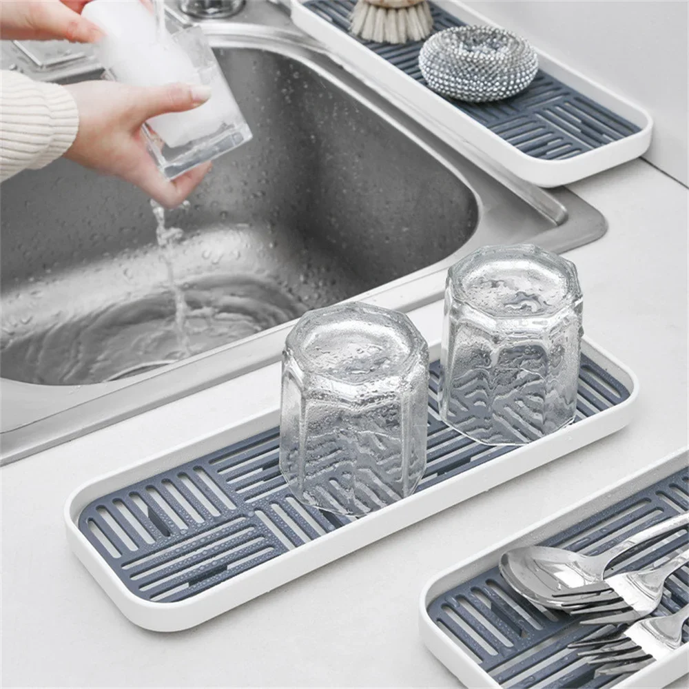 Sink Soap Organzier Rack Plastic Bathroom Storage Trays Sponge Holder Tableware Drain Storage Dish Kitchen Storage Accessories