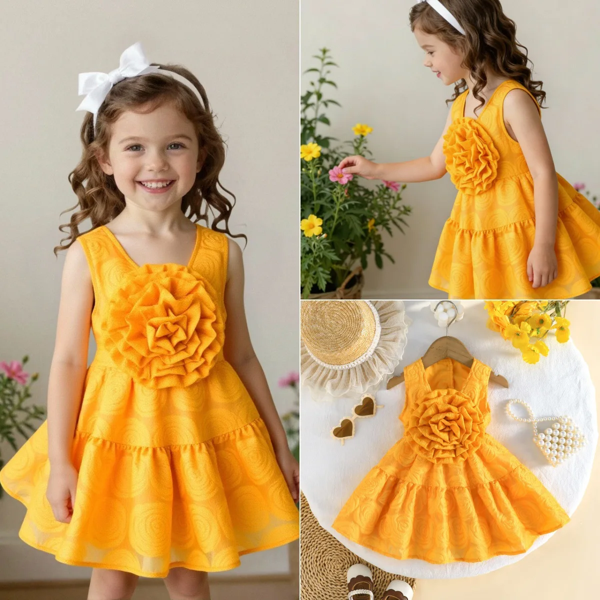 2026 girls' three-dimensional rose jacquard dress fashionable summer baby sleeveless princess dress