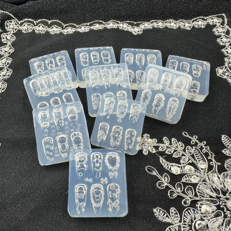 1 pz fiocco di pizzo fragola stampo in silicone 3D fai da te nail art decor cartone animato coniglio fiore stampo trasparente strumento di progettazione manicure