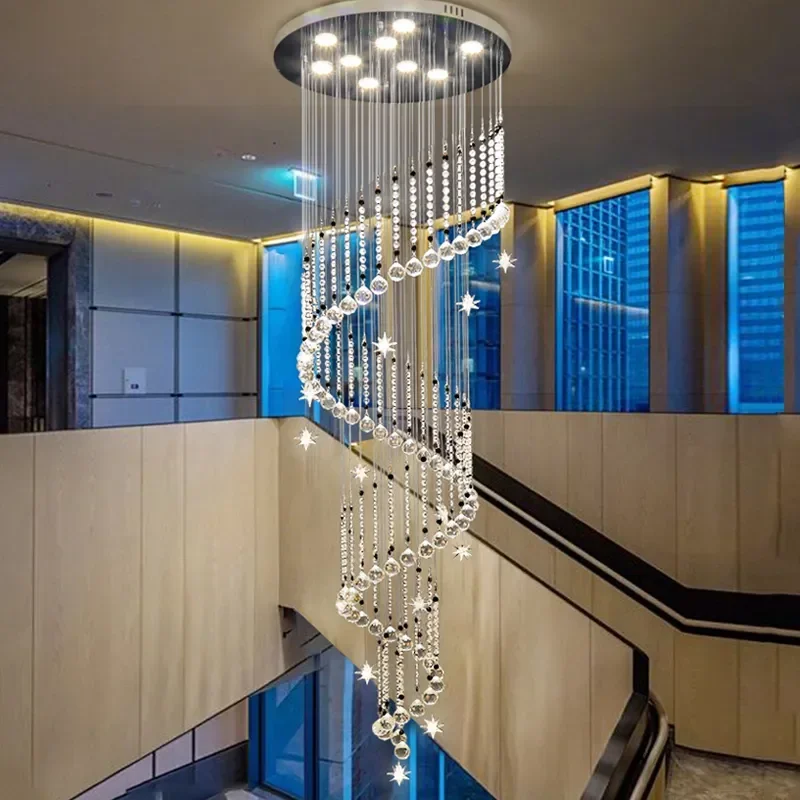 

Modern Staircase Chandelier Crystal Spiral Light Home Decoration Living Room High Duplex Villa Loft Long Hanging Ligting Fixture