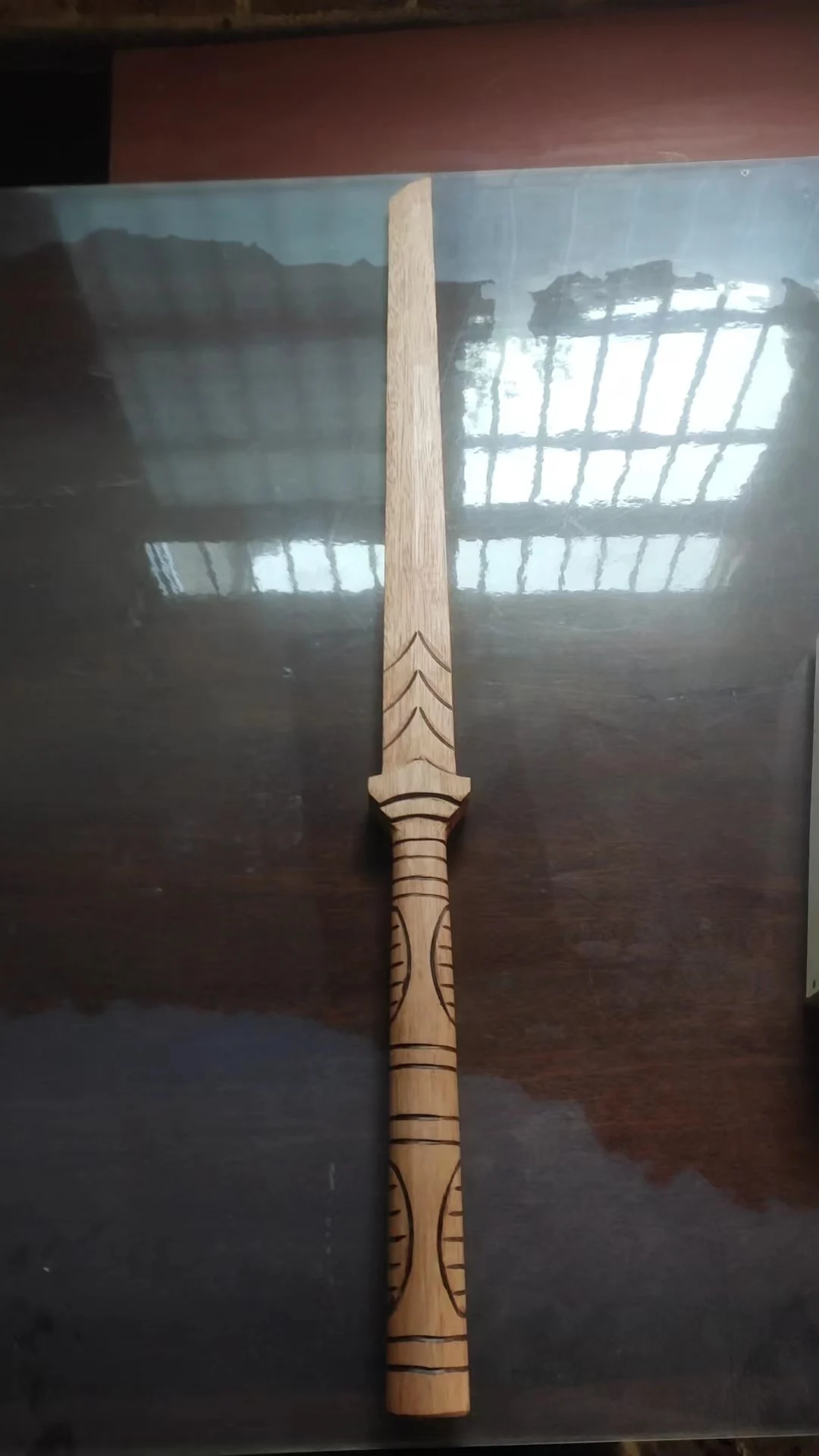 Handmade Double-Handed Sword Solid Wood Carving Practice Props Wooden Sword