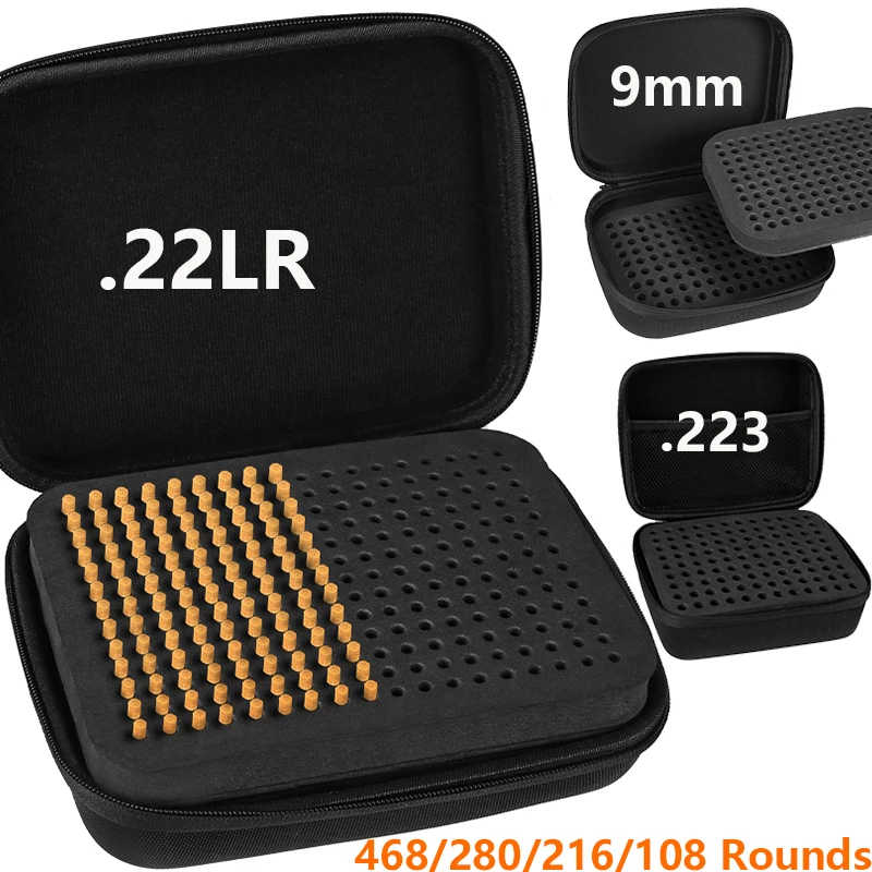 .22LR 9mm .223/5.56mm Ammo Box 468/280/216/108 Rounds Ammunition Pouch Bullet Storage Case Cartridge Bag for Hunting Shooting