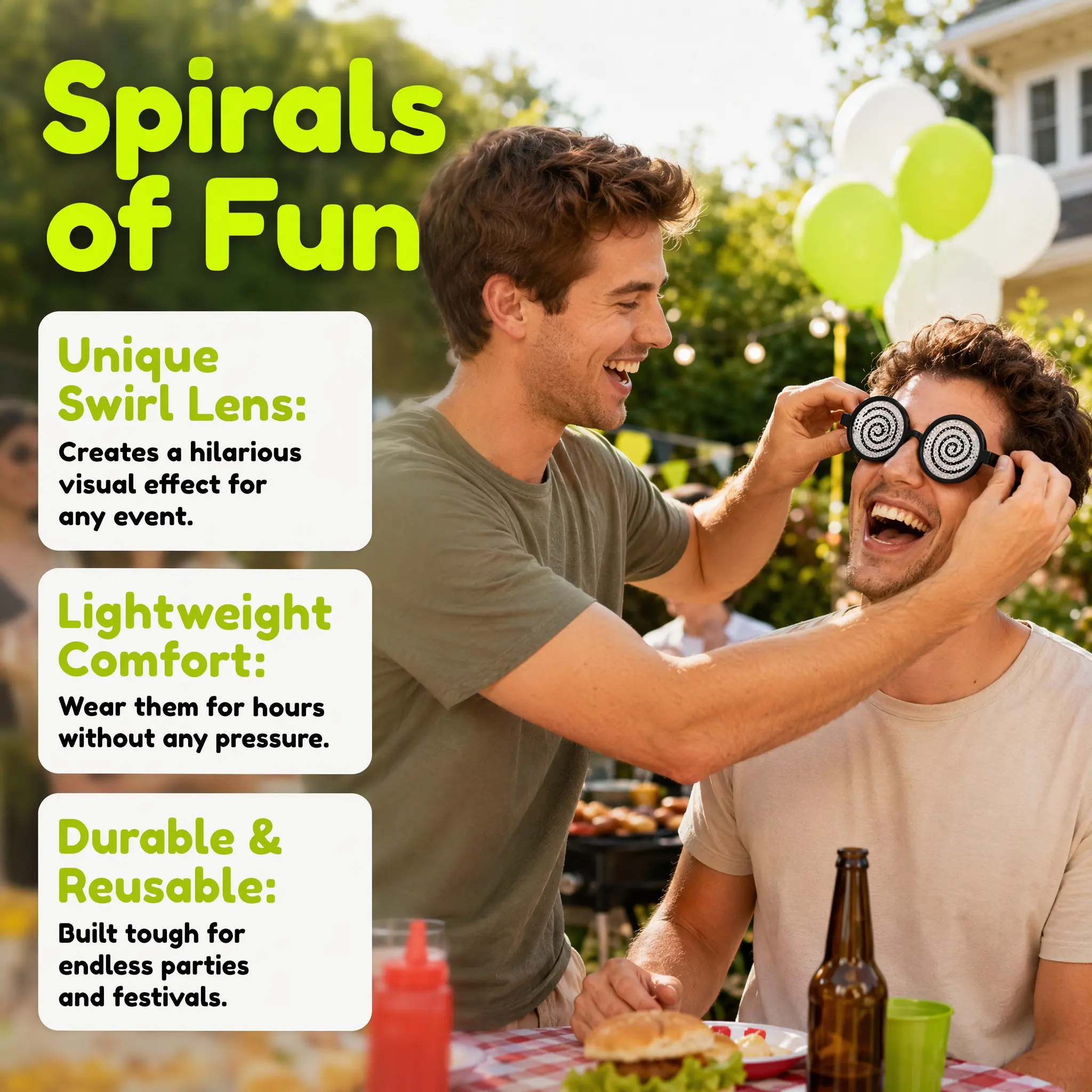 4Pcs Dizzy Glasses Round Frame Creative Fun Eyewear Lightweight Comfortable for Party Festival Costume Photo Prop Accessory