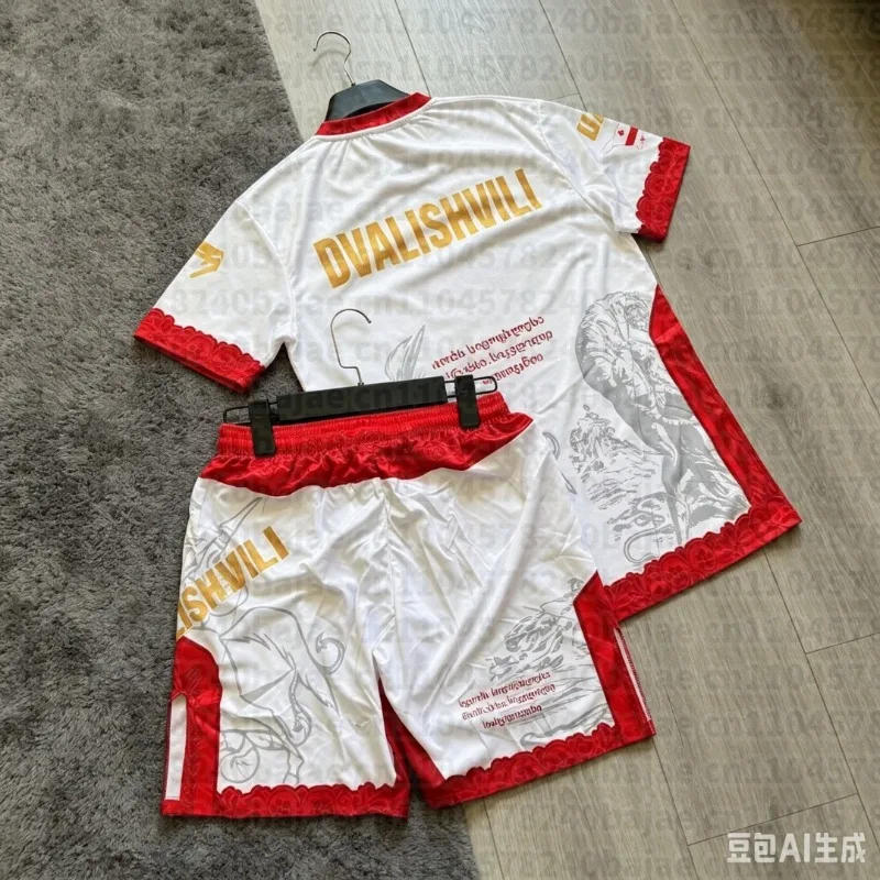 MOTO Top Boxer MMA Octagonal Cage Merab Dvalishvili Tshirt Shorts Set Men Sports Training Running Set Speed Drying Fighting Set