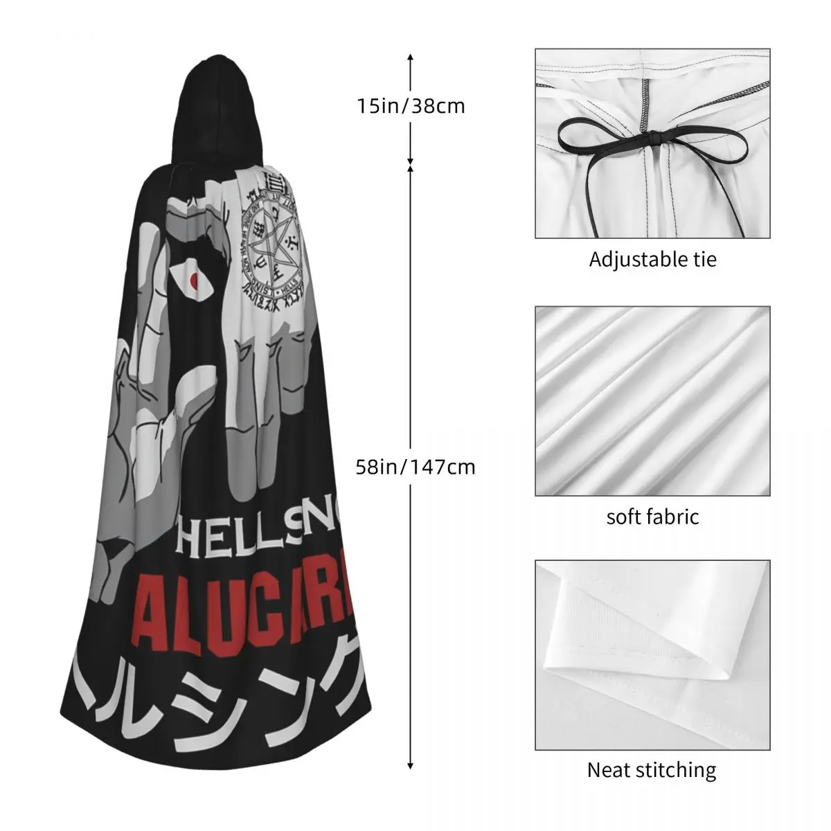 เสื้อคลุมยาวมีฮู้ดลายการ์ตูนอัลคาร์ด เฮลซิ่ง ชุดแม่มดยุคกลาง คอสเพลย์ เสื้อคลุมฮาโลวีน สำหรับผู้ใหญ่ แบบ unisex