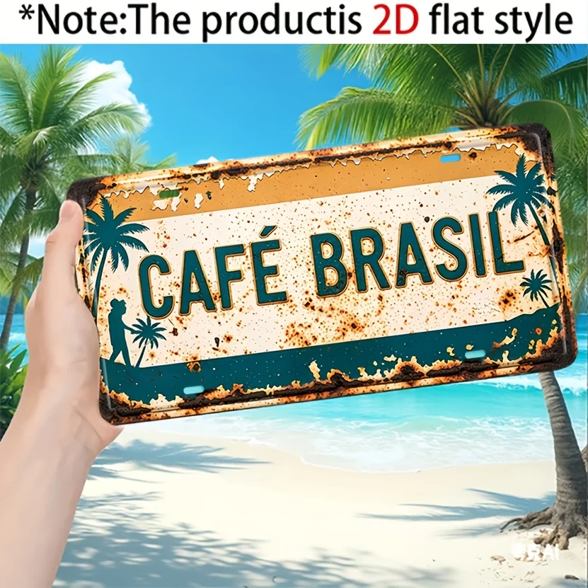 2D Flat, [2D Flat] 2D Flat Surface for Decorative Use Only, Brazilian Coffee Palm Style Vintage Distressed Decorative Sign &
