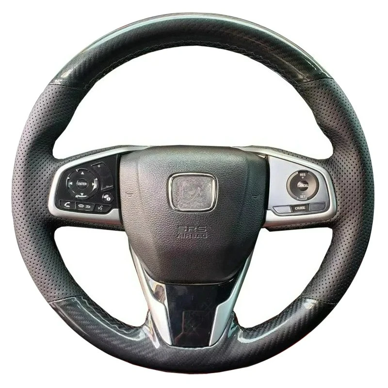 

For Honda Civic 10 CR-V CRV 2017-2021 Clarity 2018-2021 Hand-stitched renovation Non-slip black Leather car steering wheel cover