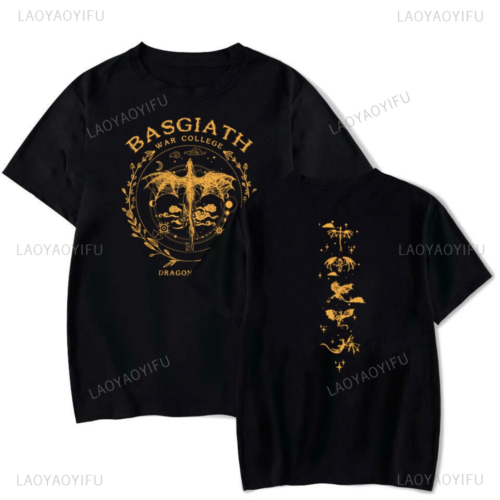 Retro Basgiath War College Double-side printed Tee Gold Dragon Fourth Wing Cotton T-shirt The Empyrean Series Booktok Unisex Top