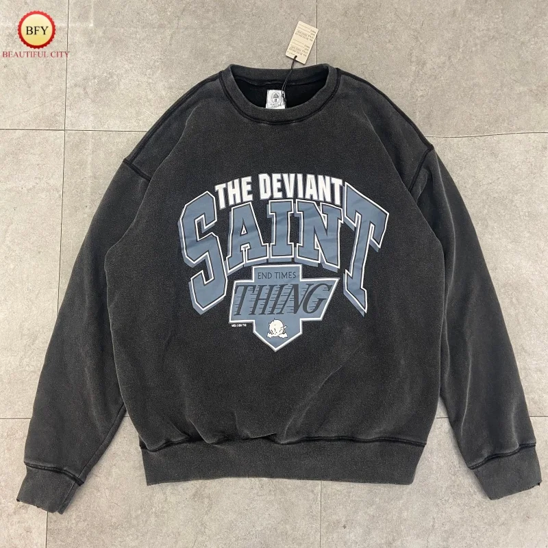 

Модная ретро рваная черная зимняя свободная повседневная одежда с круглым вырезом для мужчин и женщин SAINT Sportswear