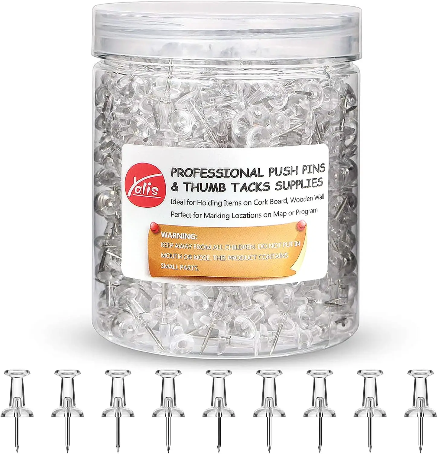 

600 Clear Push Pins with Steel Point for Bulletin Boards, Maps, and Office Use