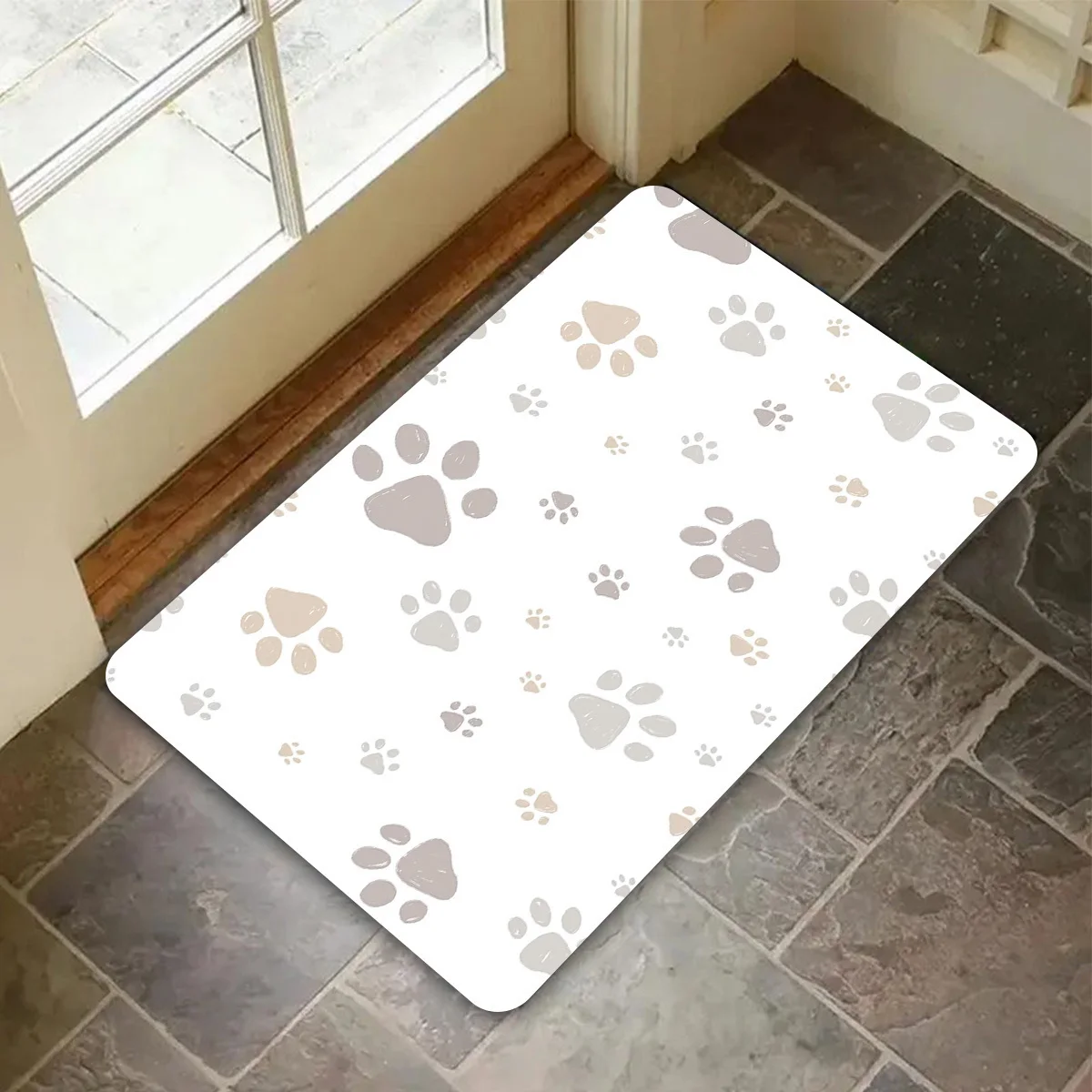 1pc Simple, neutral paw print pattern floor mat, machine washable, suitable for bedroom and living room decor.