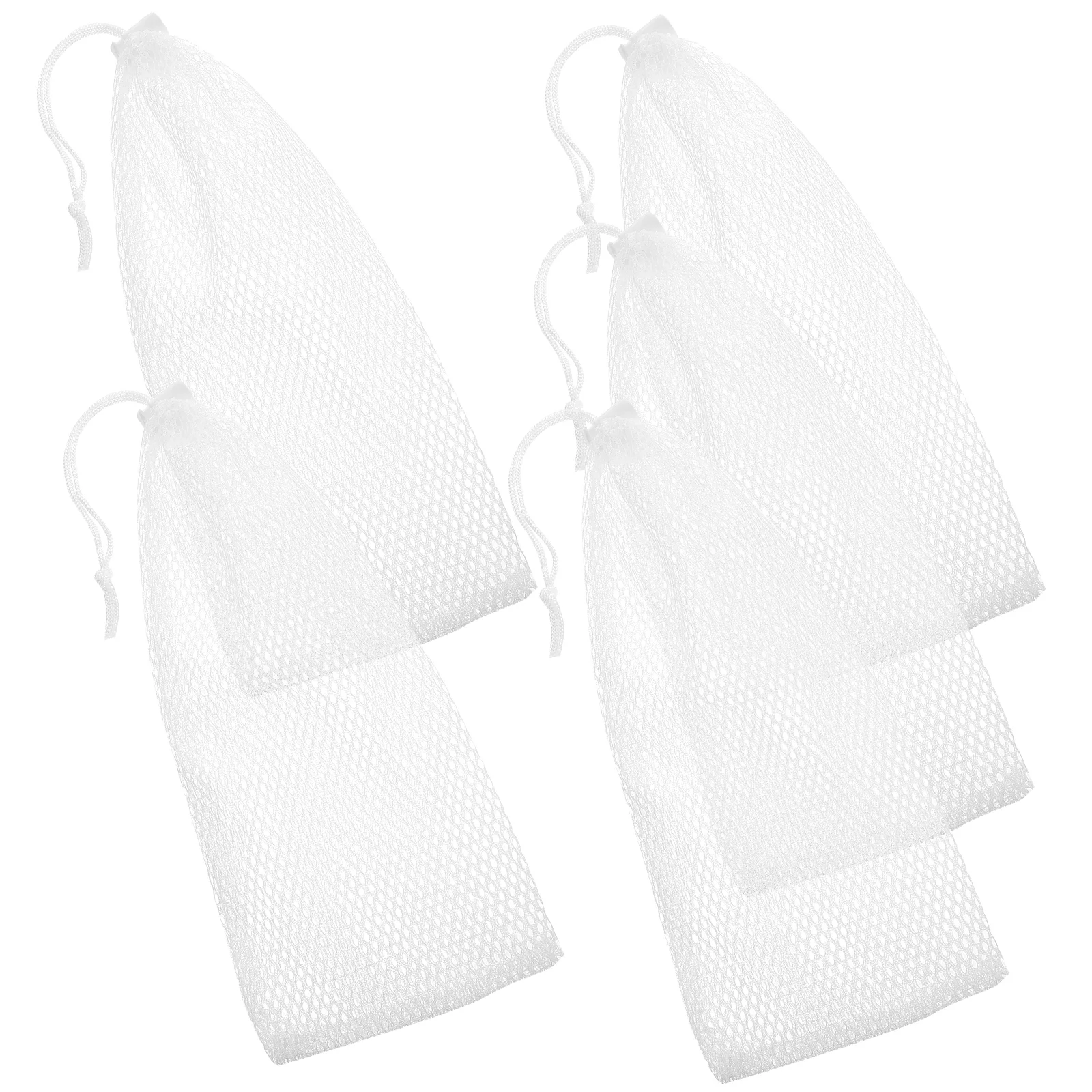 

5 Pcs Bird Seed Food Net Bag Mesh Polyester Hanging Birds Feeder Funnel White Drawstring Bags