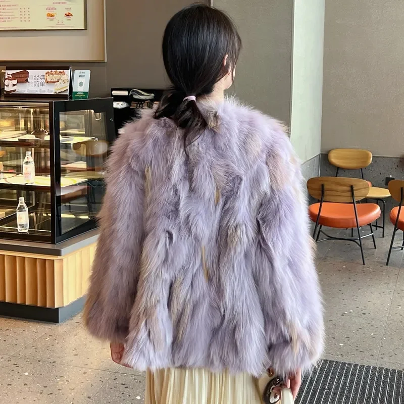 Long haired Golden Island Fox Imitation Fox Fur Grass Coat for Women\'s 2023 Winter New Young and Fashionable Fur Coat Purple Top