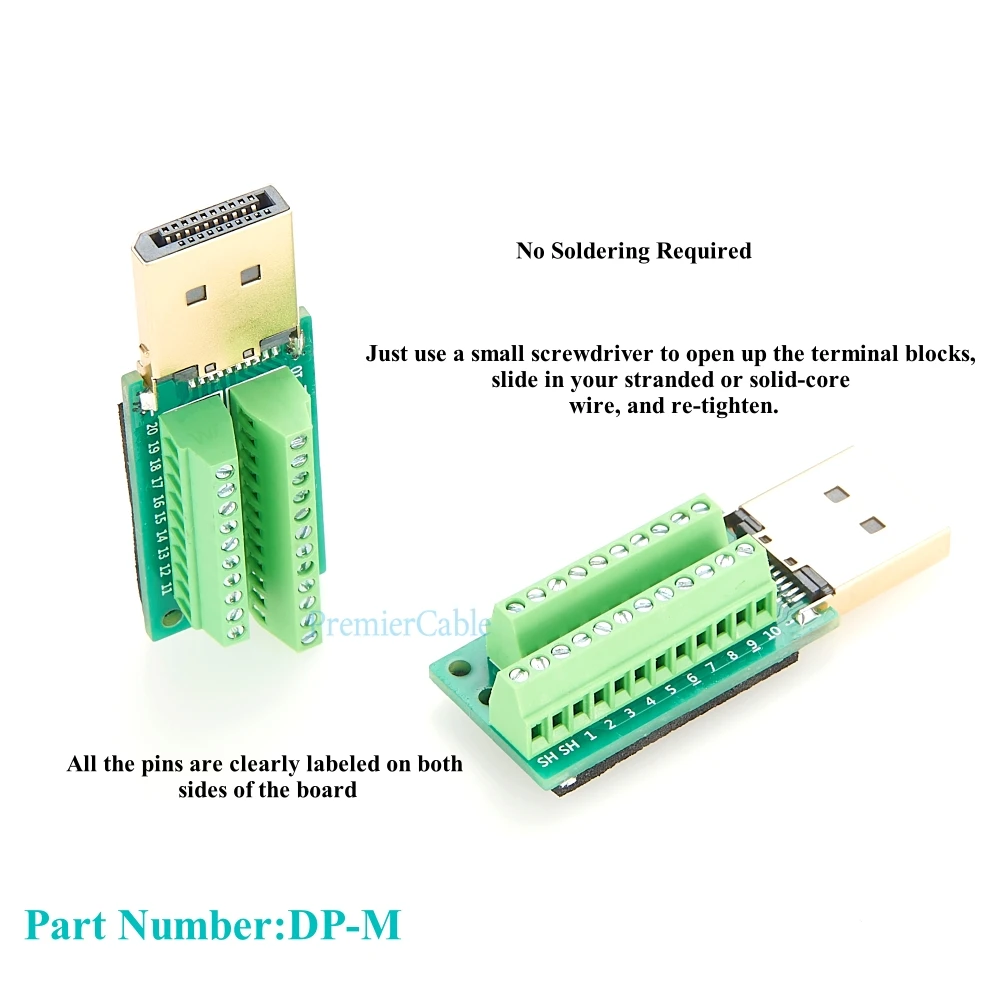 Imagem -03 - Displayport Masculino Plug Breakout Board Connector 20pin dp Solderless Screw Fiação Pcb Adapter Solder Terminal Board