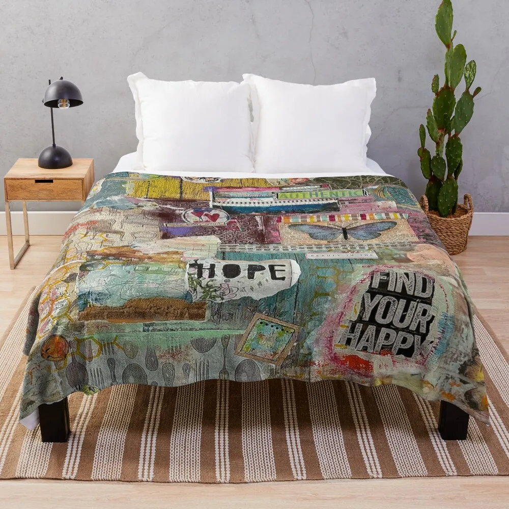 Find Your Happy Collage Throw Blanket Custom Single manga Blankets