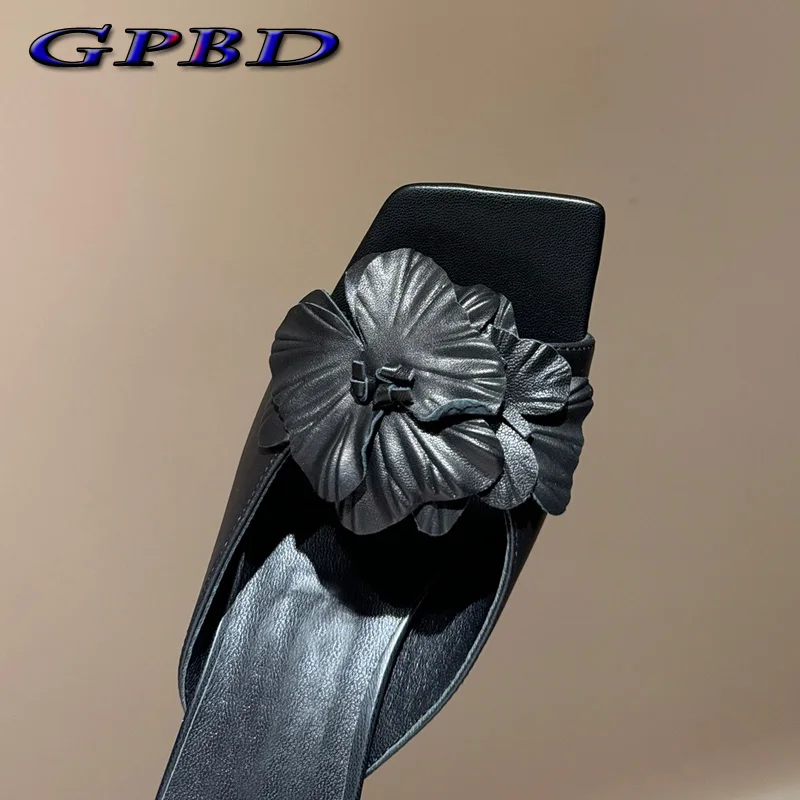 GPBD Designer Handmade Real Leather Women High Heels Best Quality Ladies Slippers Elegant Banquet Casual Fashion Women's Shoes