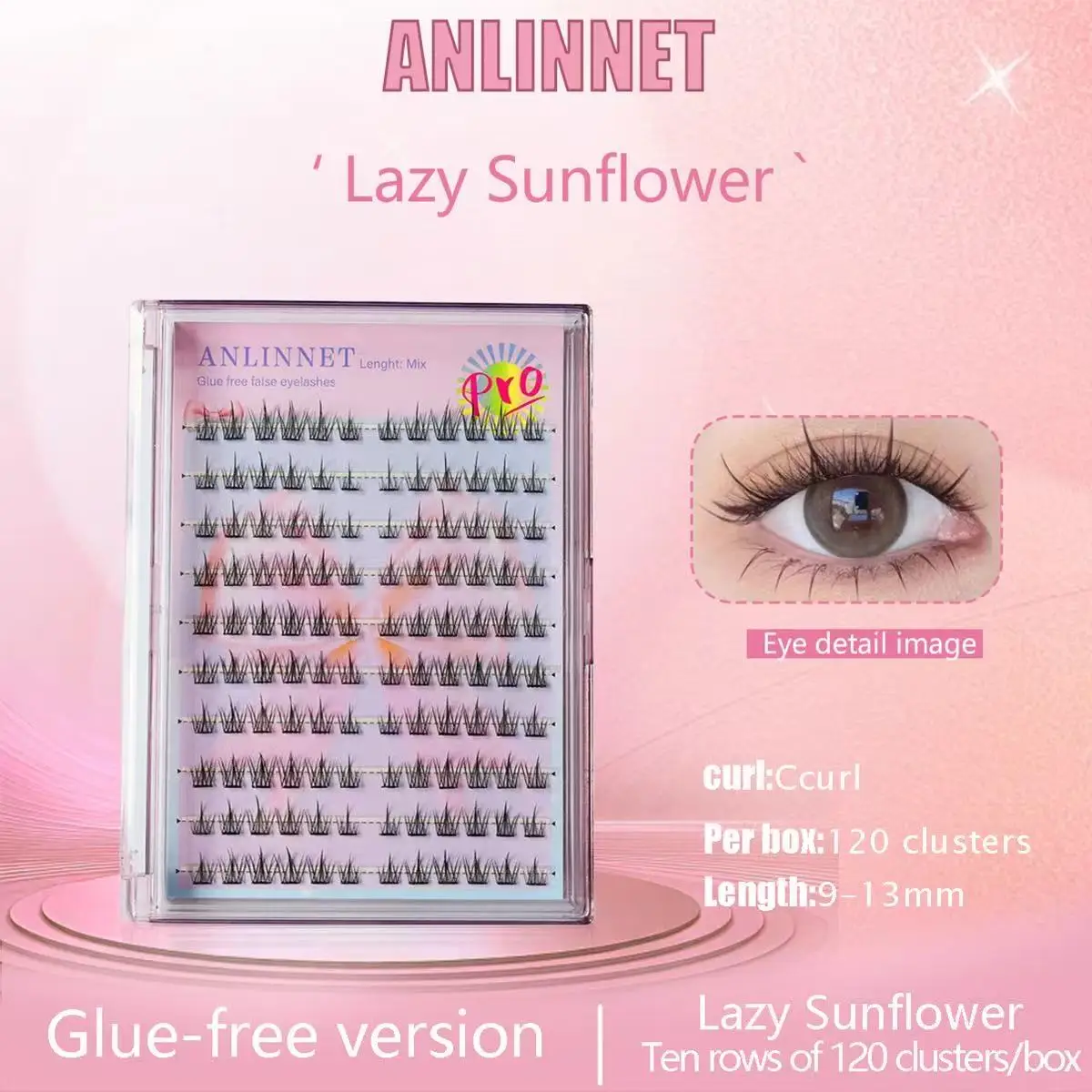 接着剤は不要です！ アンリンネットひまわりつけまつげ10列 - ソフトで繰り返し使える、毎日の着用に最適、自然なふんわり感！