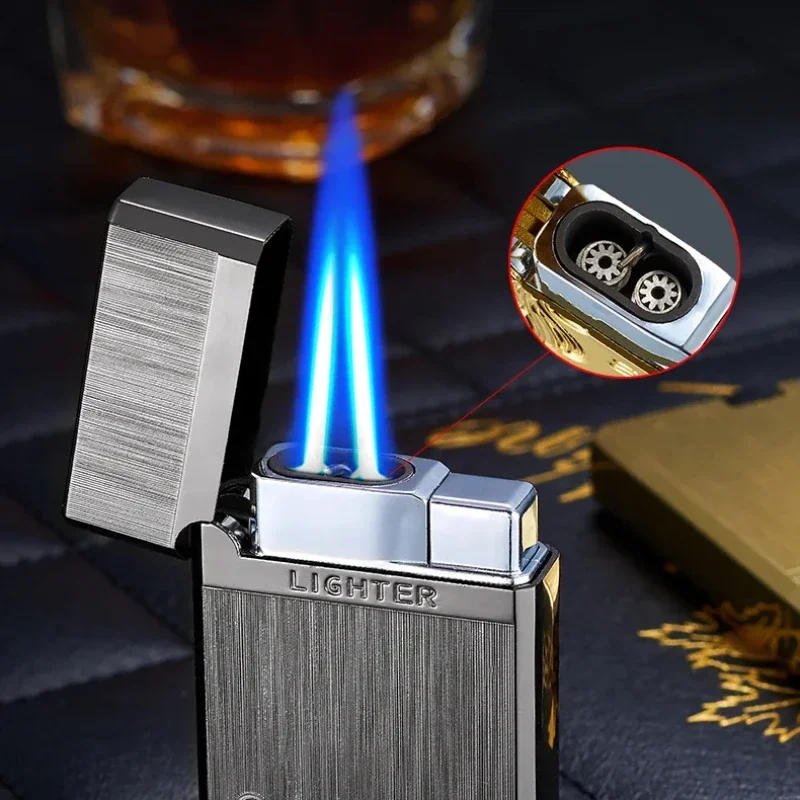 2024 Ping Sound Metal Lighter Turbo Jet Cigarette Lighters Torch Windproof Gas Inflatable Butane Straight Flame Lighter Men Gift