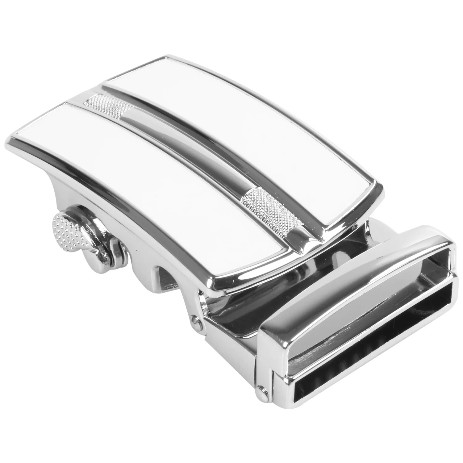 NEW-Men's Solid Buckle Automatic Ratchet Leather Belt Buckle In The Middle With An Edge-Silver